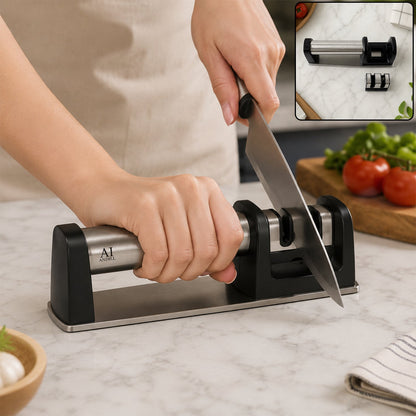 Two Stage Manual Knife Sharpener with Coarse and Fine Slots