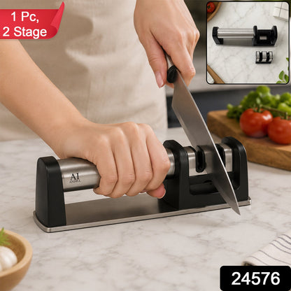 Two Stage Manual Knife Sharpener with Coarse and Fine Slots – side view