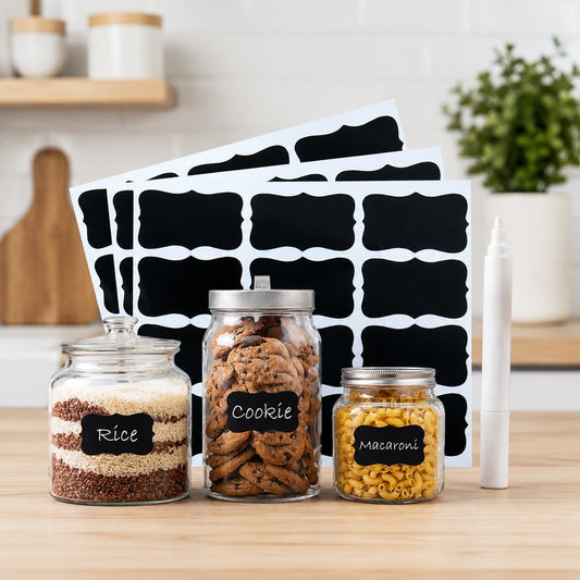 Fancy Shape Chalkboard Sticker Labels with Marker Pen, Jar