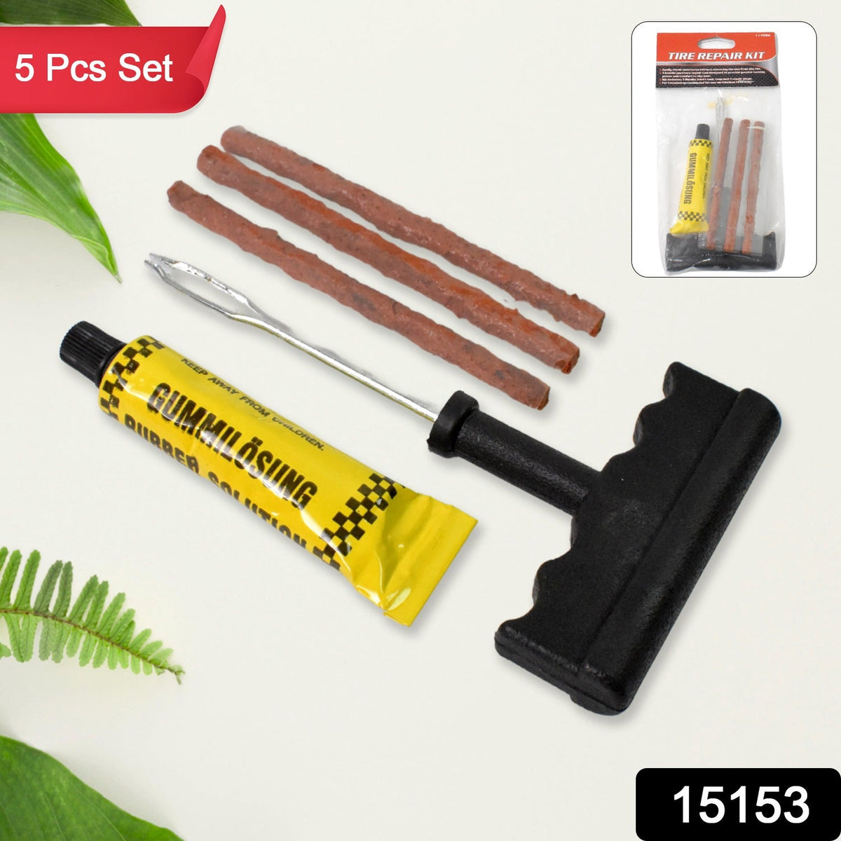 Tubeless Tyre Puncture Repair Kit – 5 pc Emergency set – side view