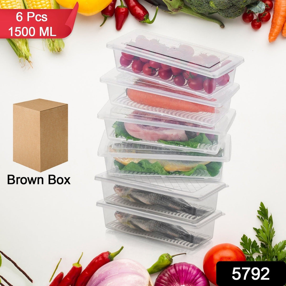 Freezer Storage Containers – 6-Pack 1500ML with Drain Plate – side view