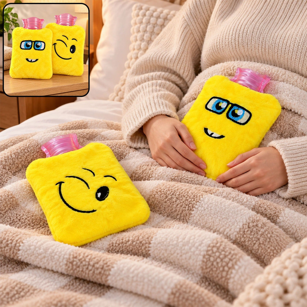 Mini Hot Water Bag – Emoji Design for Pain Relief