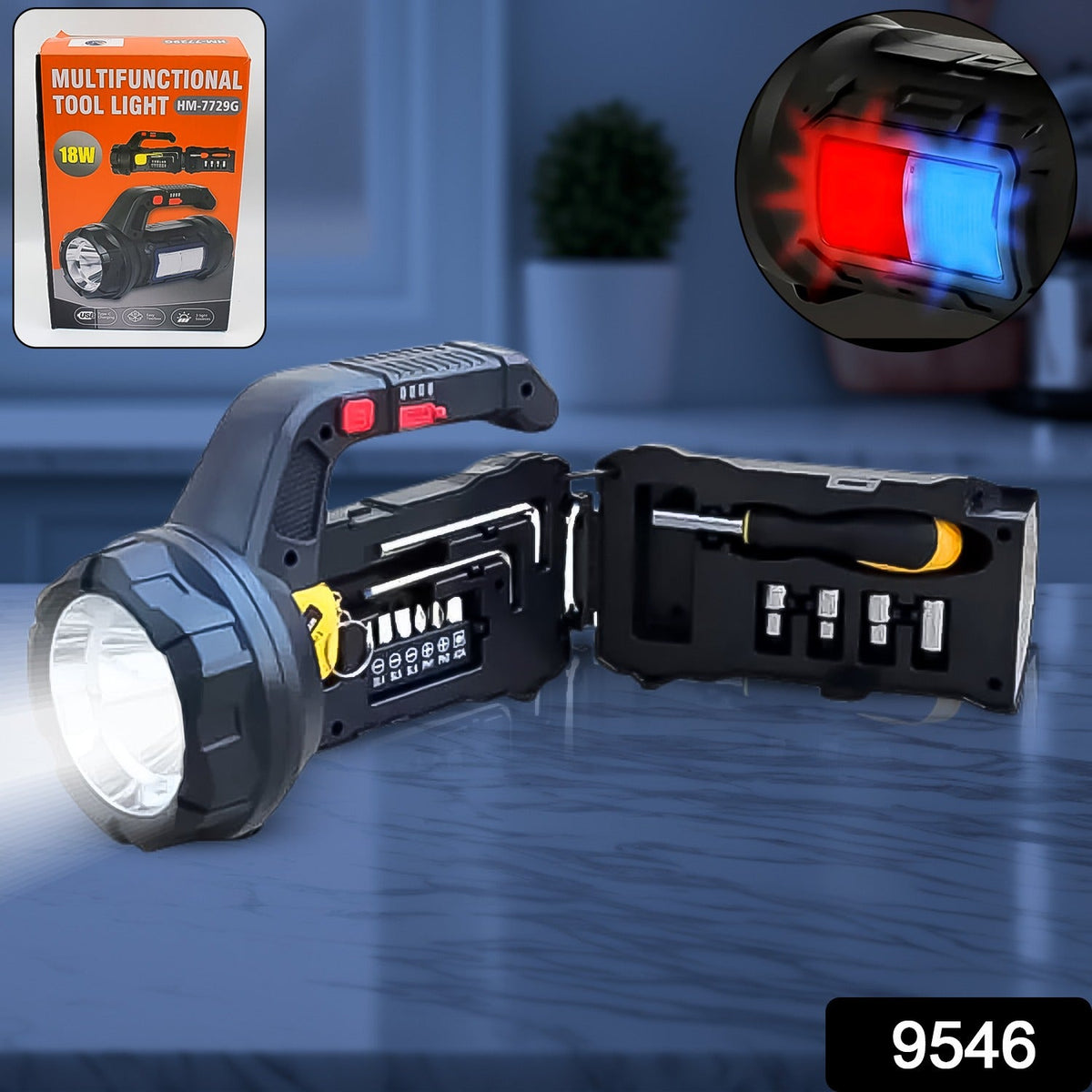SOS Light with Toolbox – Multi-functional & 18W Torch – side view