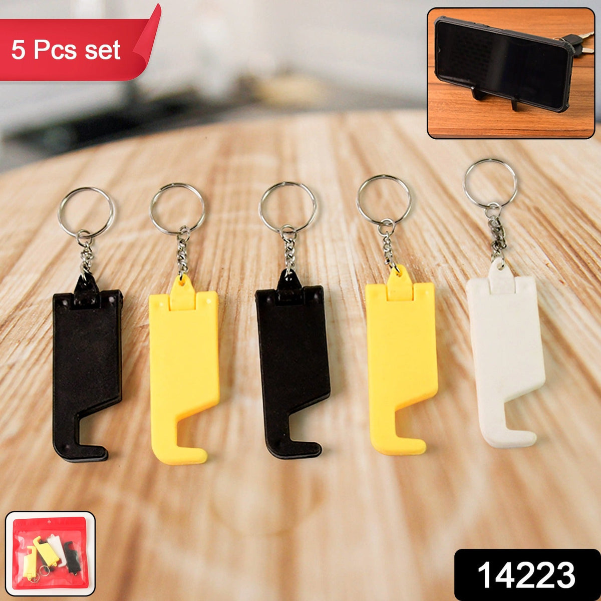 Plastic Keychain Mobile Stand – 2 in 1 Multicolor Phone – side view