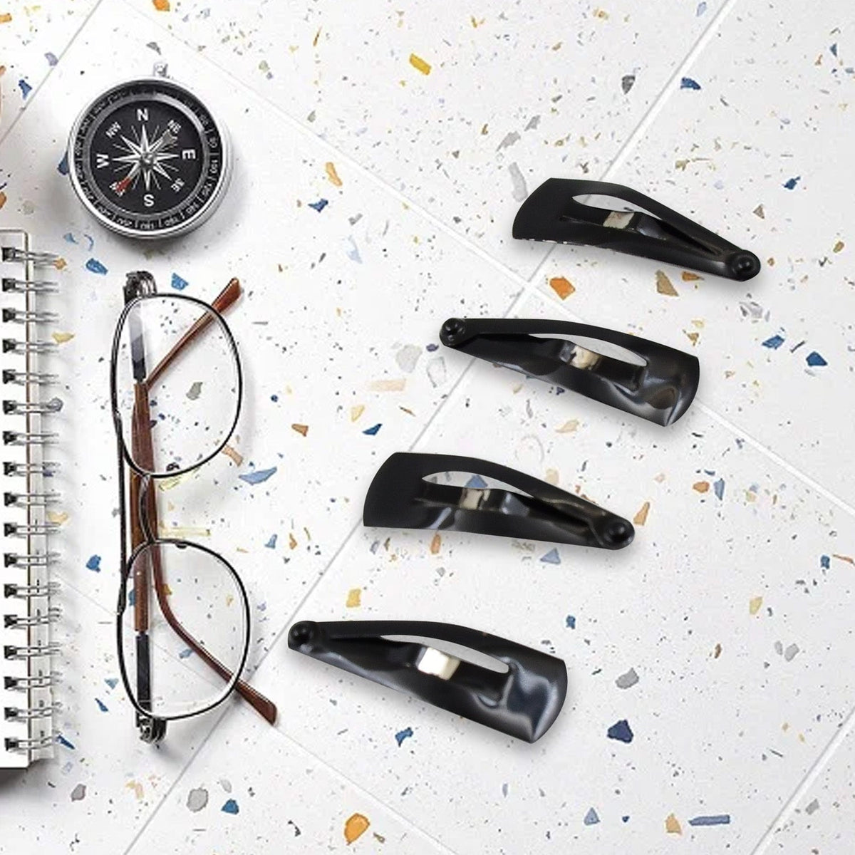 Metal Tic Tac Hair Clips – 12 pcs Matt Black set – detail view