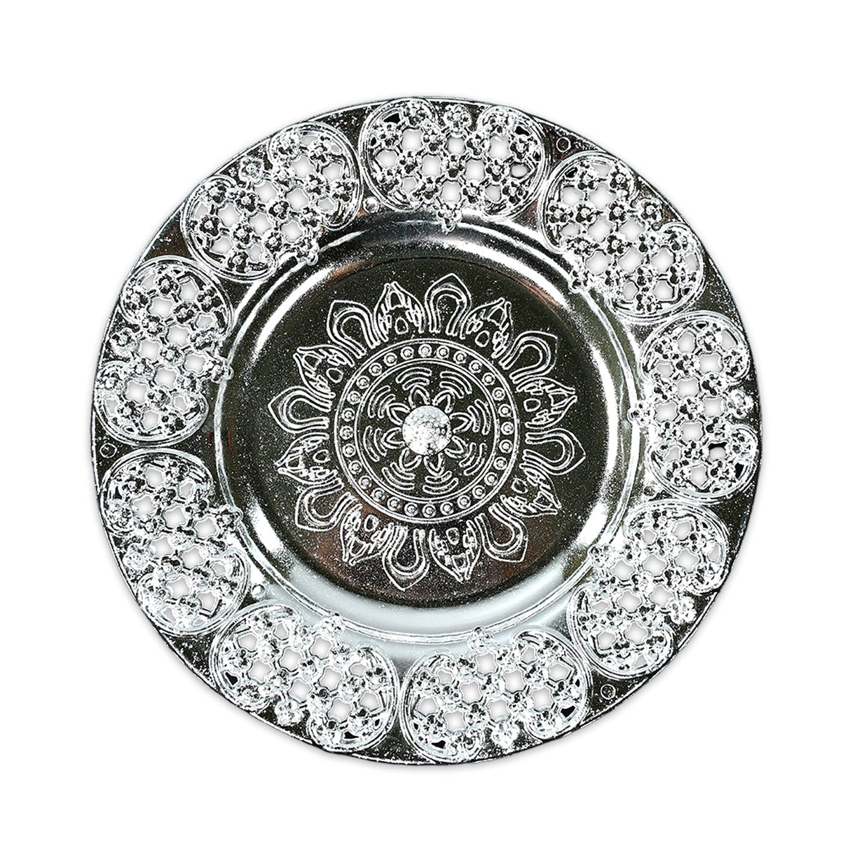 Pooja Thali set – 8-Inch Plastic Silver Color for Festivals – detail view