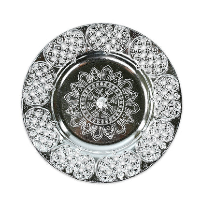Pooja Thali set – 8-Inch Plastic Silver Color for Festivals – detail view