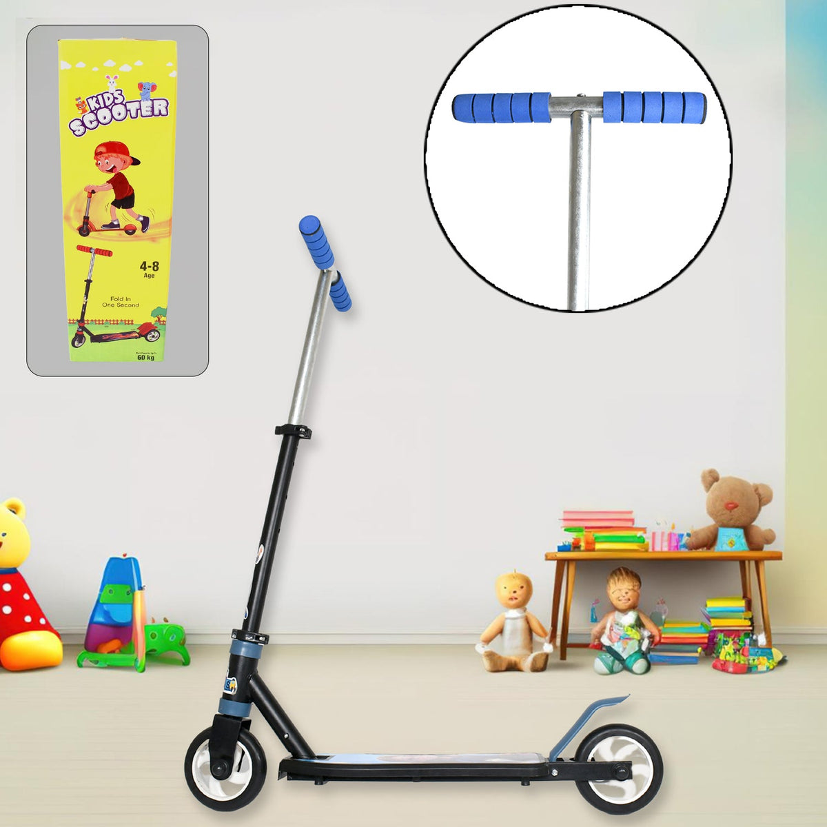 Kids Foldable Scooter – Adjustable Height & LED Wheels – side view