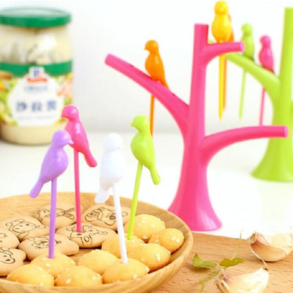 Bird Fruit Forks with Tree Holder – Cute Kids Table Decor – view 9