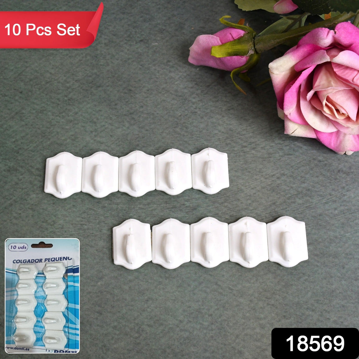 Adhesive Wall Hooks – Strong Drill-Free set of 10 – side view