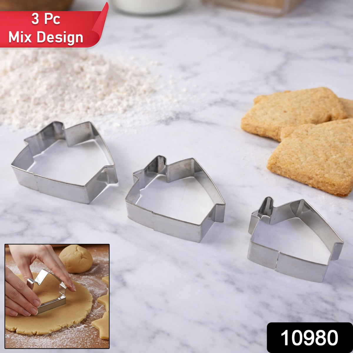 Stainless Steel House Shape Cookie Cutter set – 3 Durable – side view