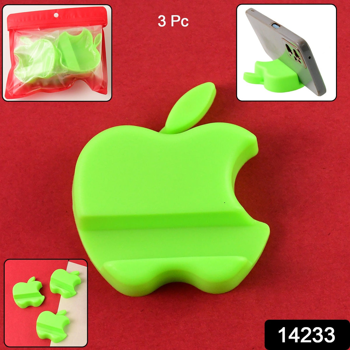 Apple-Shaped Mobile Phone Stand – Compact 3-Piece set – side view