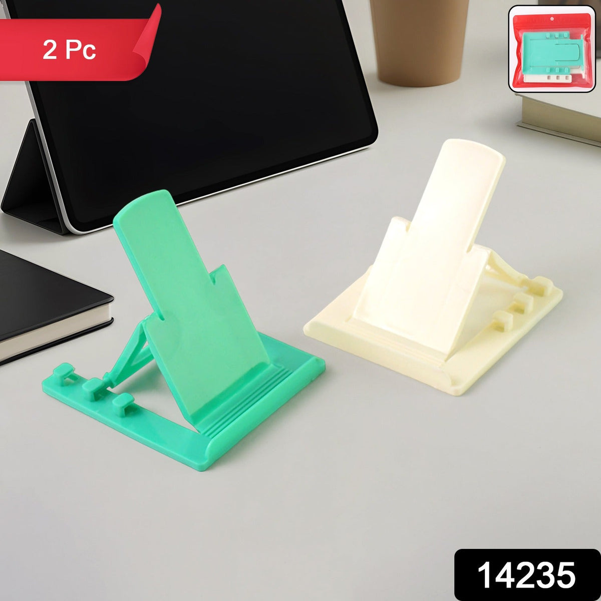 Mobile Phone Stand – Adjustable Foldable Plastic Holder set – side view
