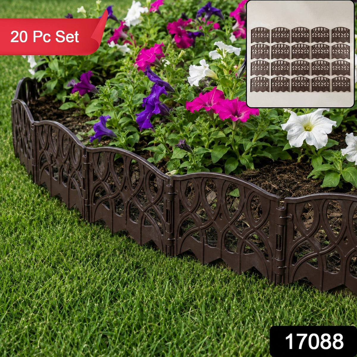 Decorative Plastic Garden Fence Border set for Lawn, Yard – side view