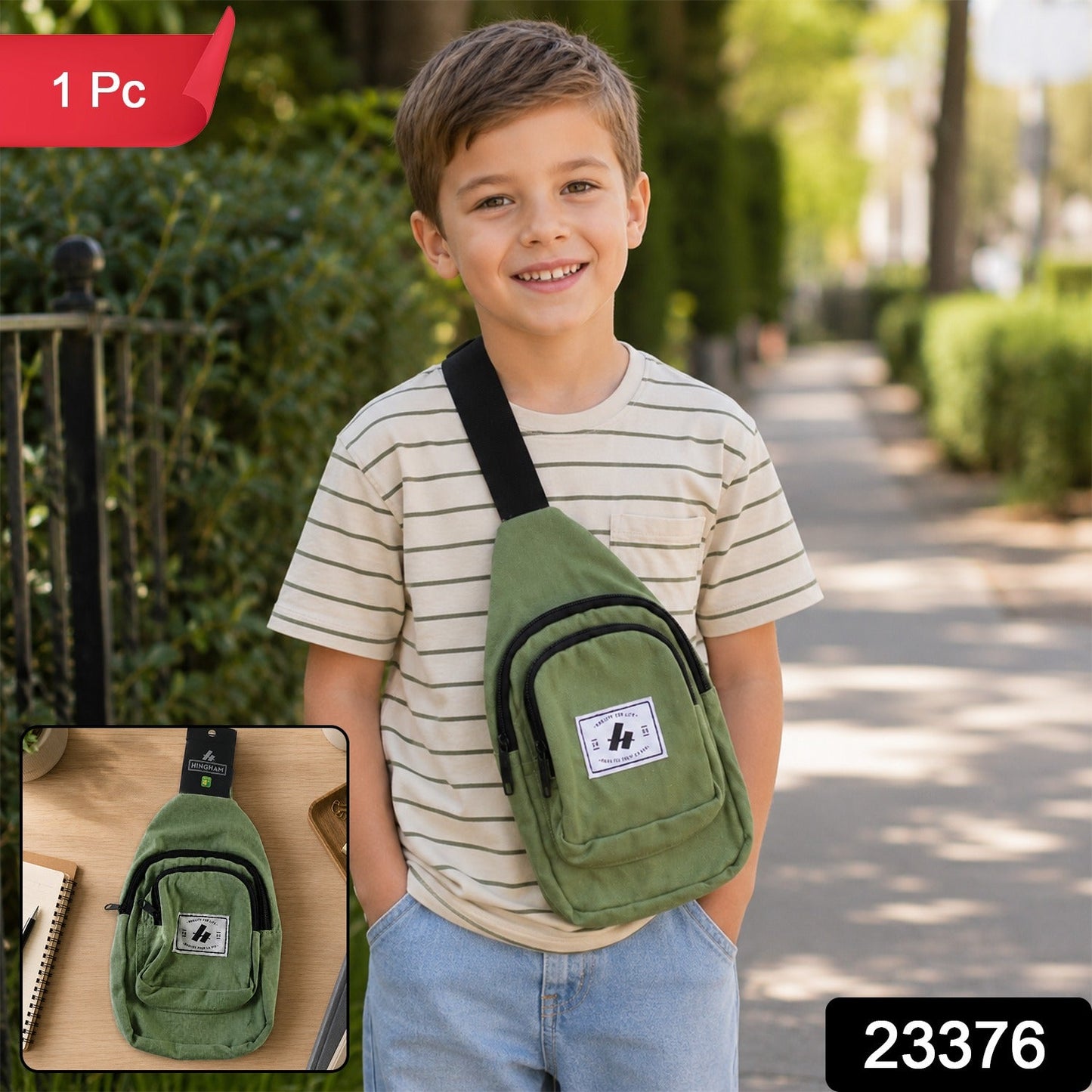 Kids Multi Pocket Sling Crossbody Chest Bag Canvas Bag for Little Boys Girls (1 Pc)