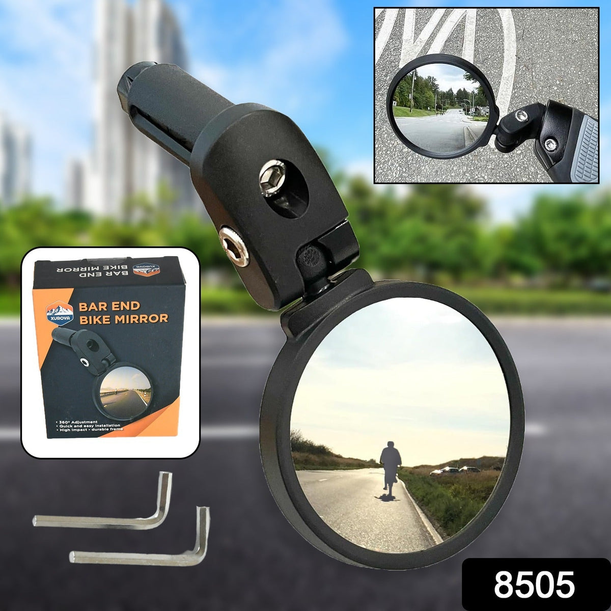 Bar End Bike Mirror – Universal Fit, 360° Rotatable – side view