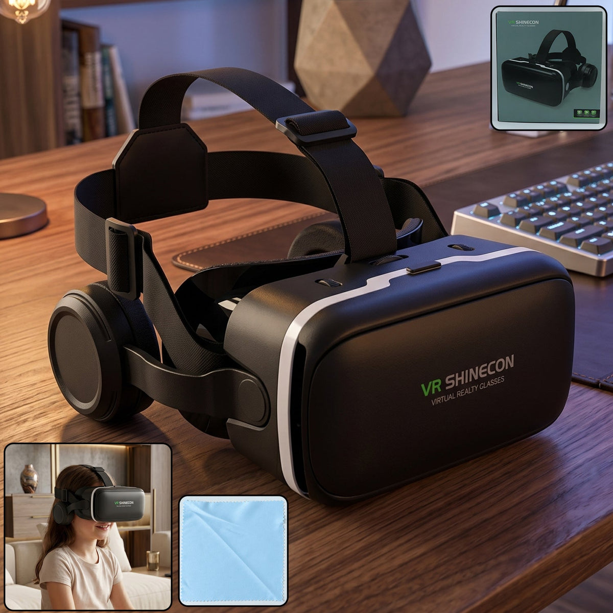 VR Headset – Immersive 3D Experience with Headphones