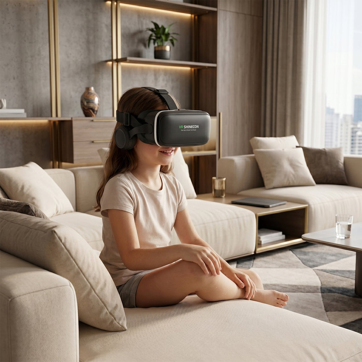 VR Headset – Immersive 3D Experience with Headphones – close-up