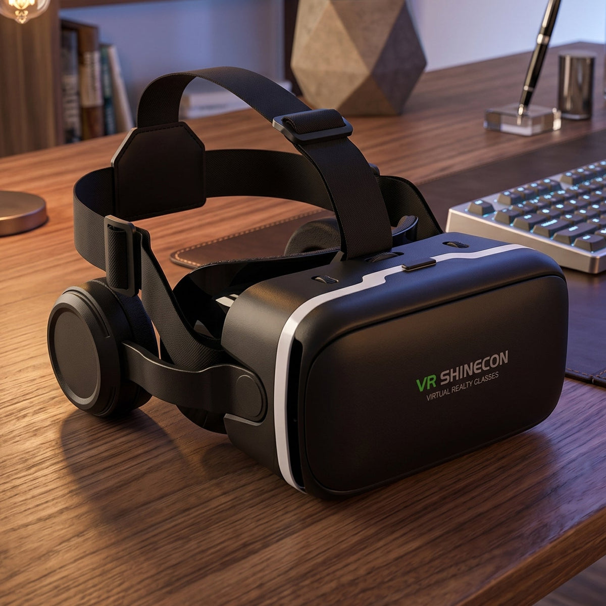 VR Headset – Immersive 3D Experience with Headphones – detail view