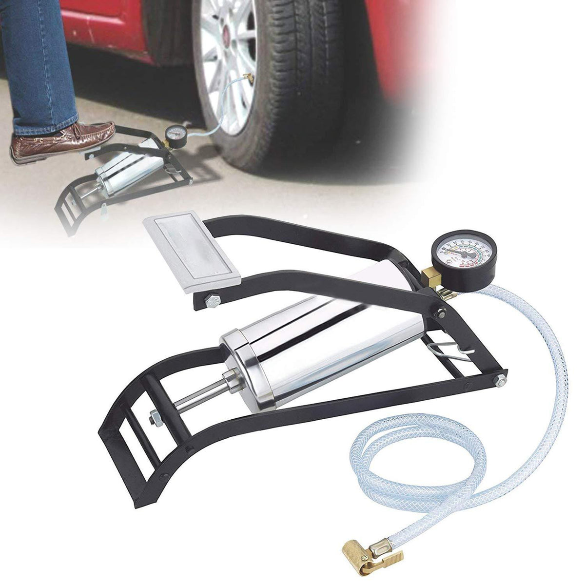 Steel Foot Pump – Heavy Duty Car & Bike Tire Inflator – alternate view