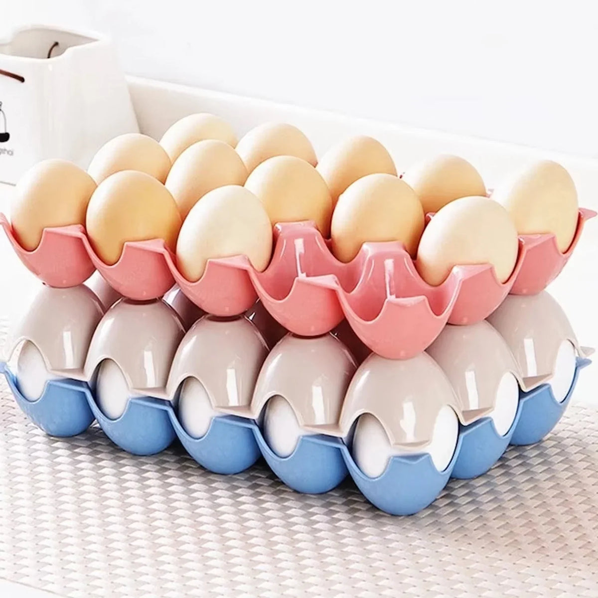 Plastic Egg Trays – 15-Cavity Stackable Storage (4 Pc)