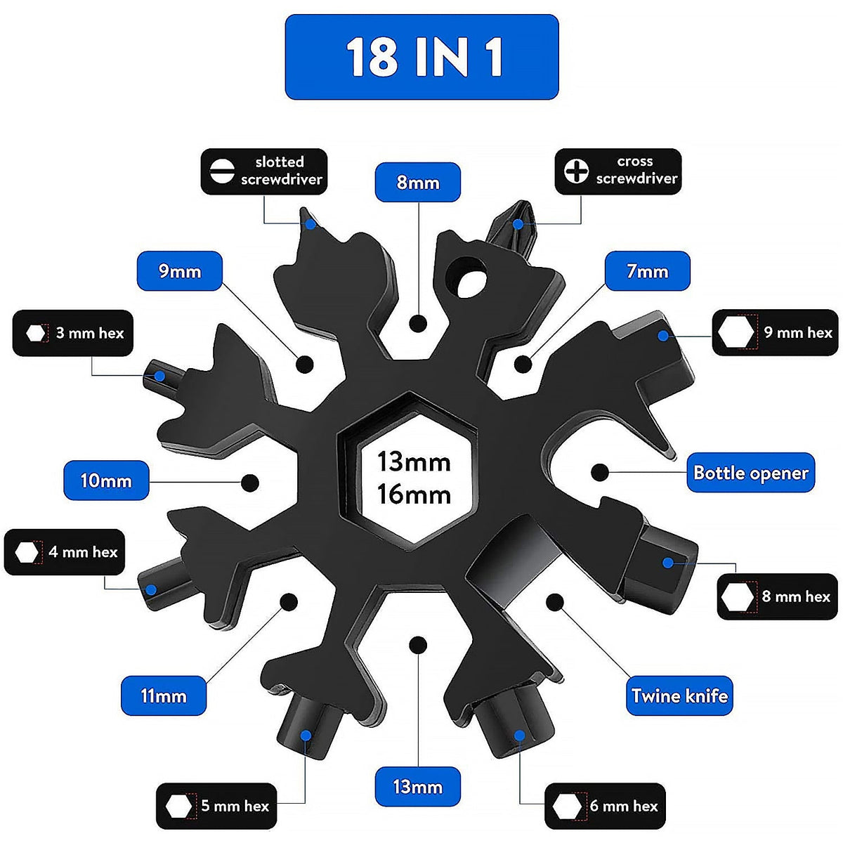Snowflake Multi-Tool – 18-in-1 Stainless Steel Pocket Tool – detail view