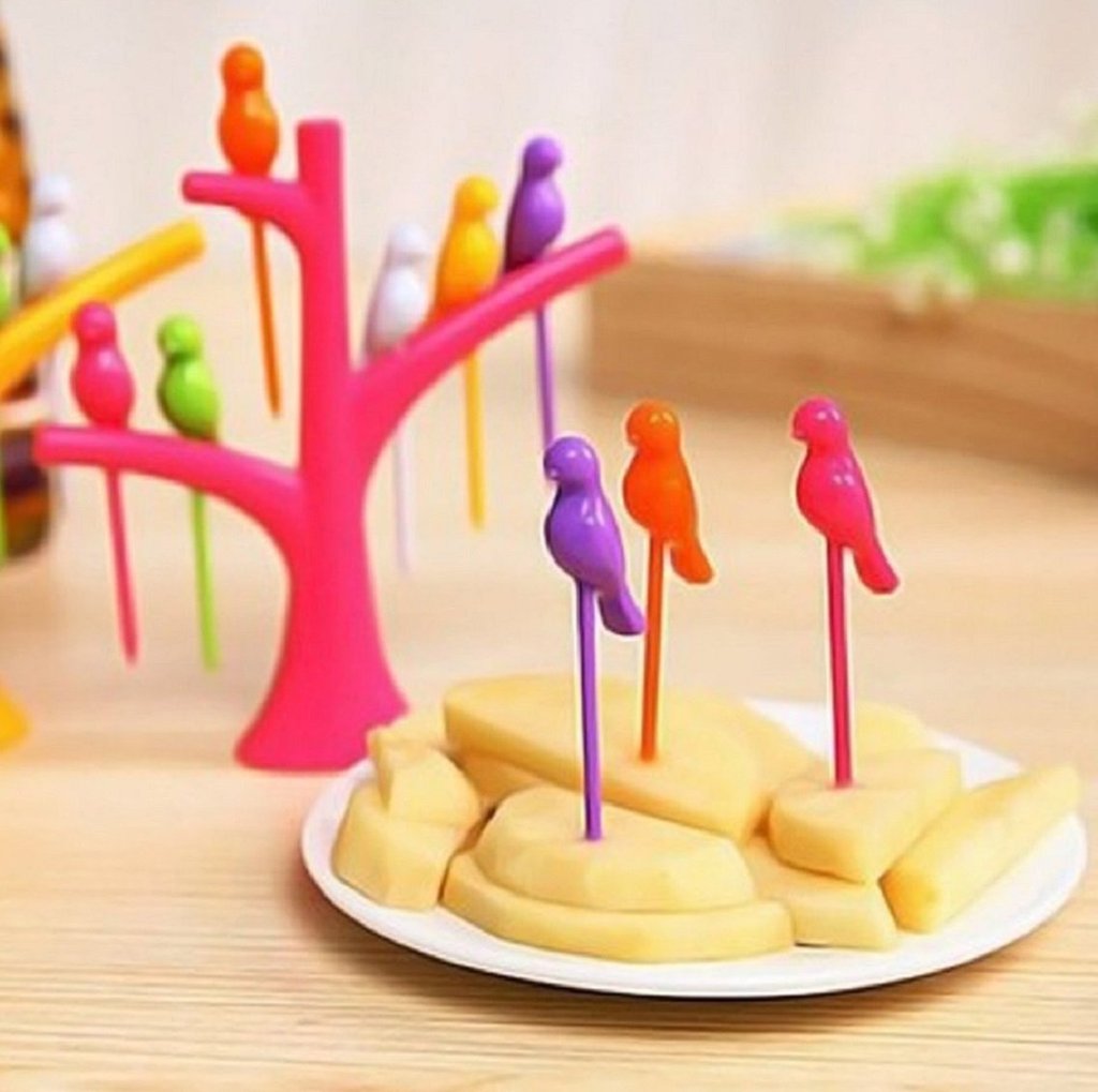 Bird Fruit Forks with Tree Holder – Cute Kids Table Decor – alternate view