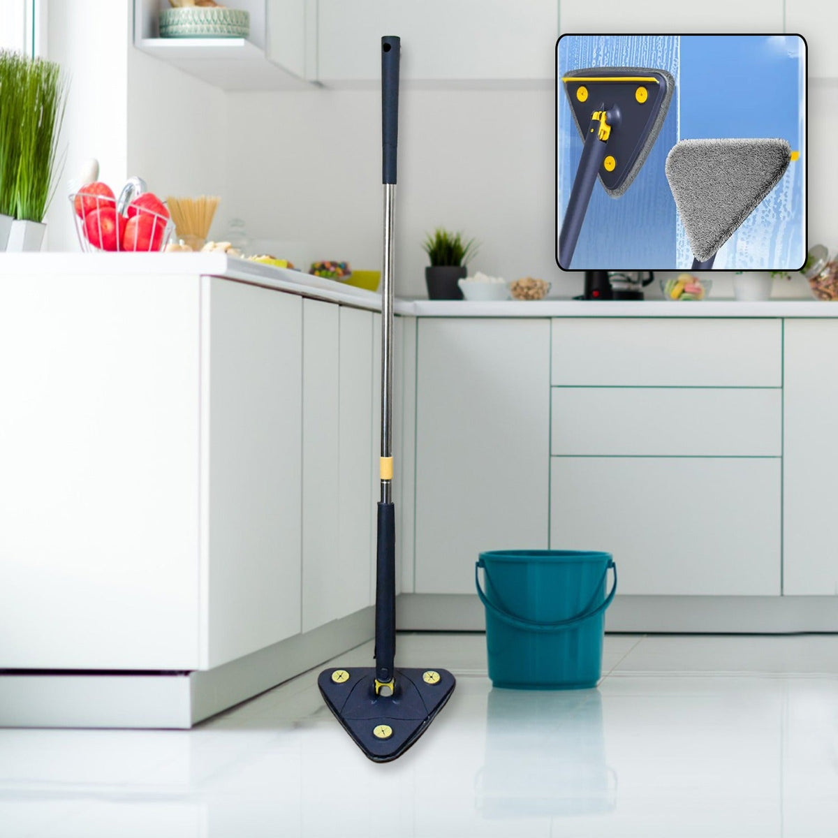 Triangle Cleaning Mop – 360° Rotatable with Long Handle