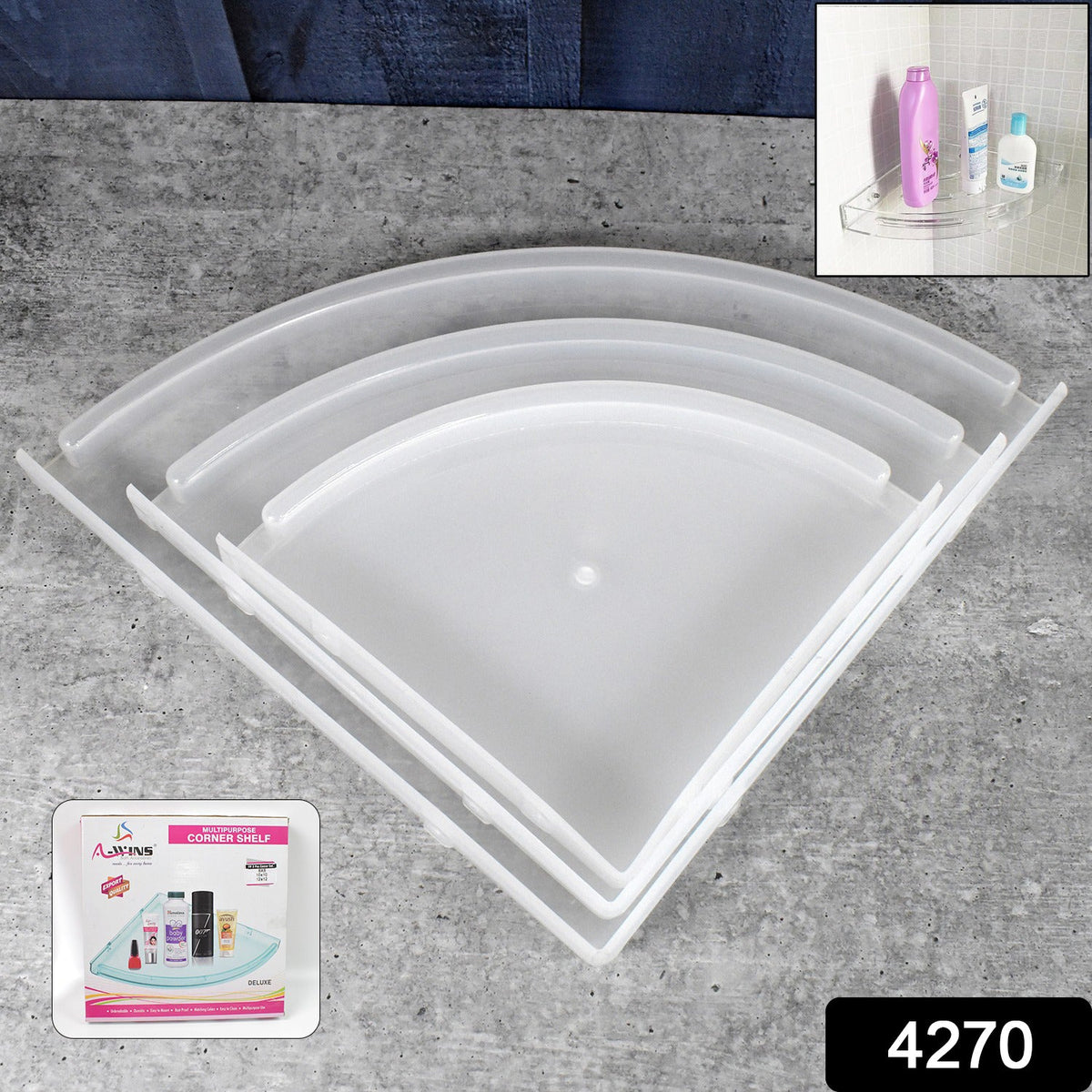 Plastic Corner Shelf set – 3 pcs Wall Mounted – side view