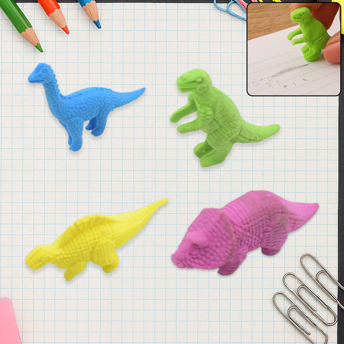 Dinosaur Erasers – Fun School Stationery for Kids – side view