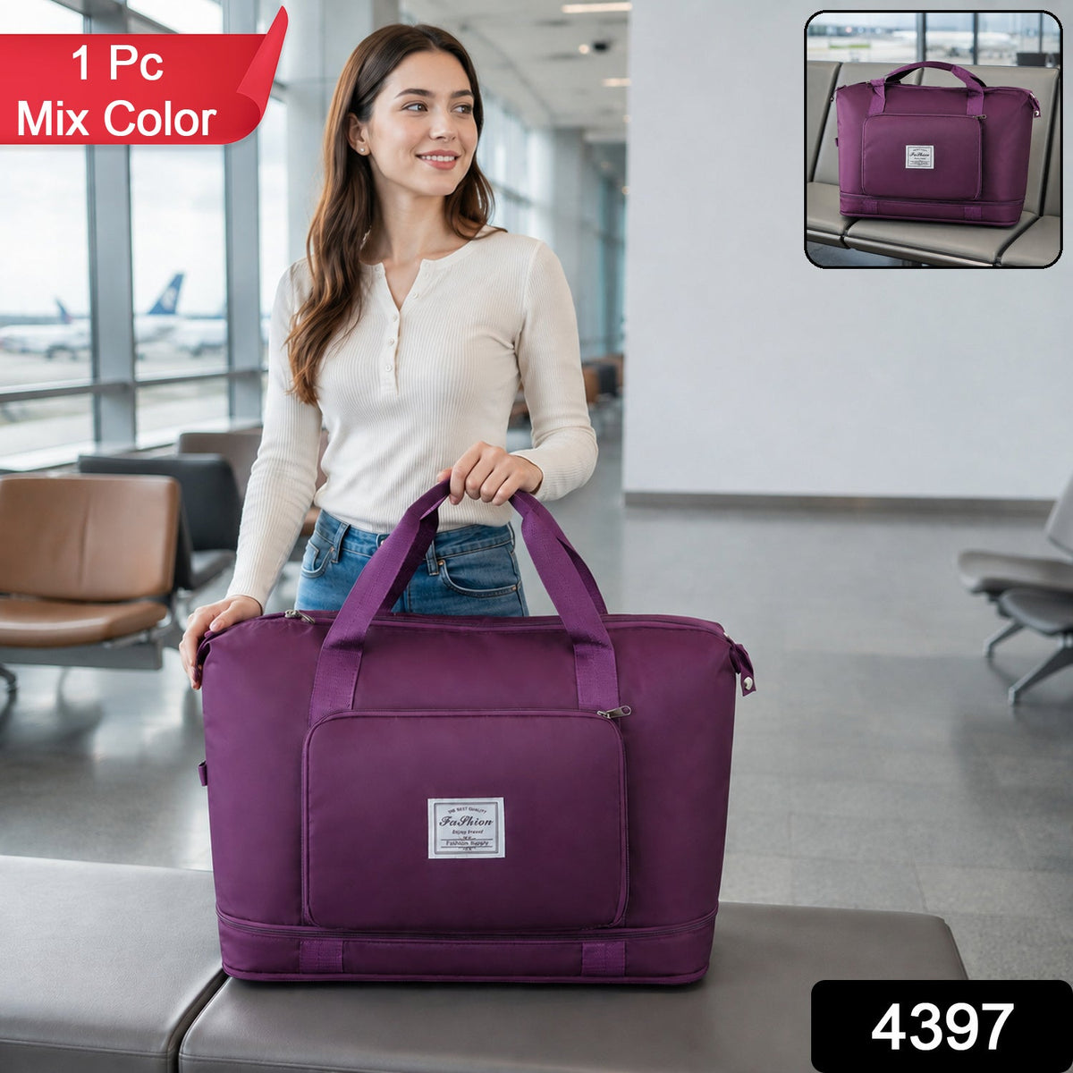 Foldable Travel Bag – Expandable, Waterproof Weekender – side view