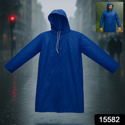 Waterproof Hooded Raincoat for Men Durable Lightweight Blue – side view