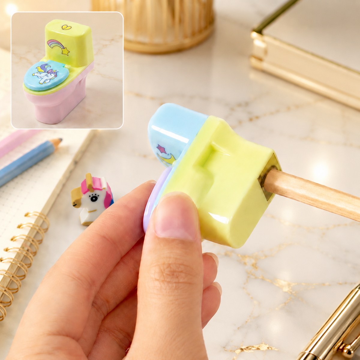 Toilet Pencil Sharpener – Fun Novelty with Eraser (2 pc Set)