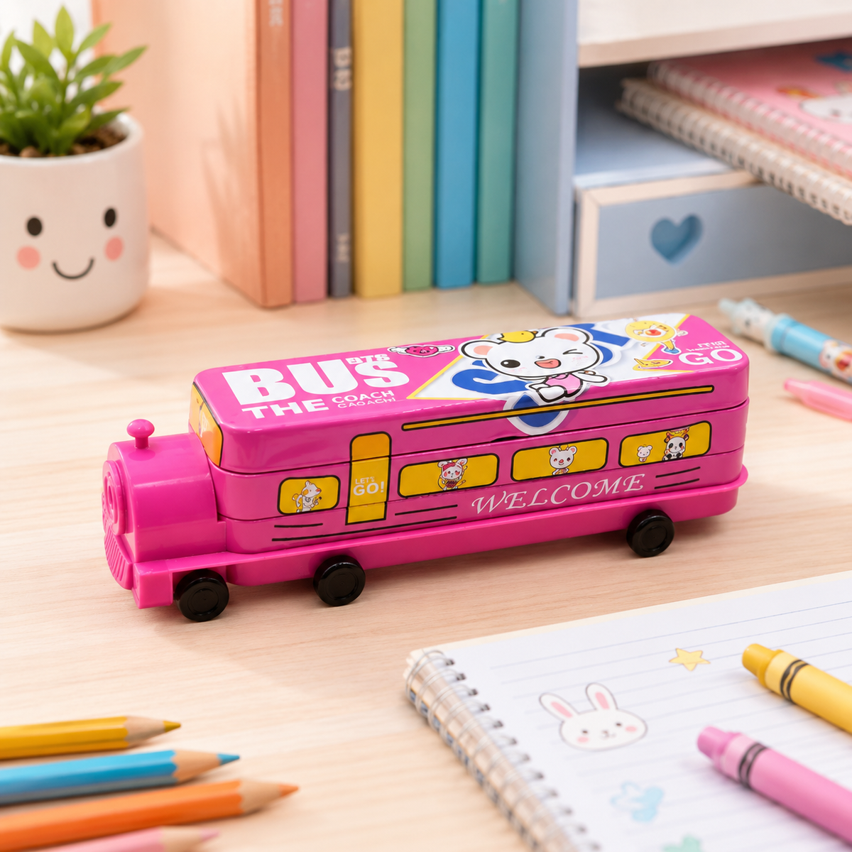Metal Bus Pencil Case – Double Decker with Sharpener