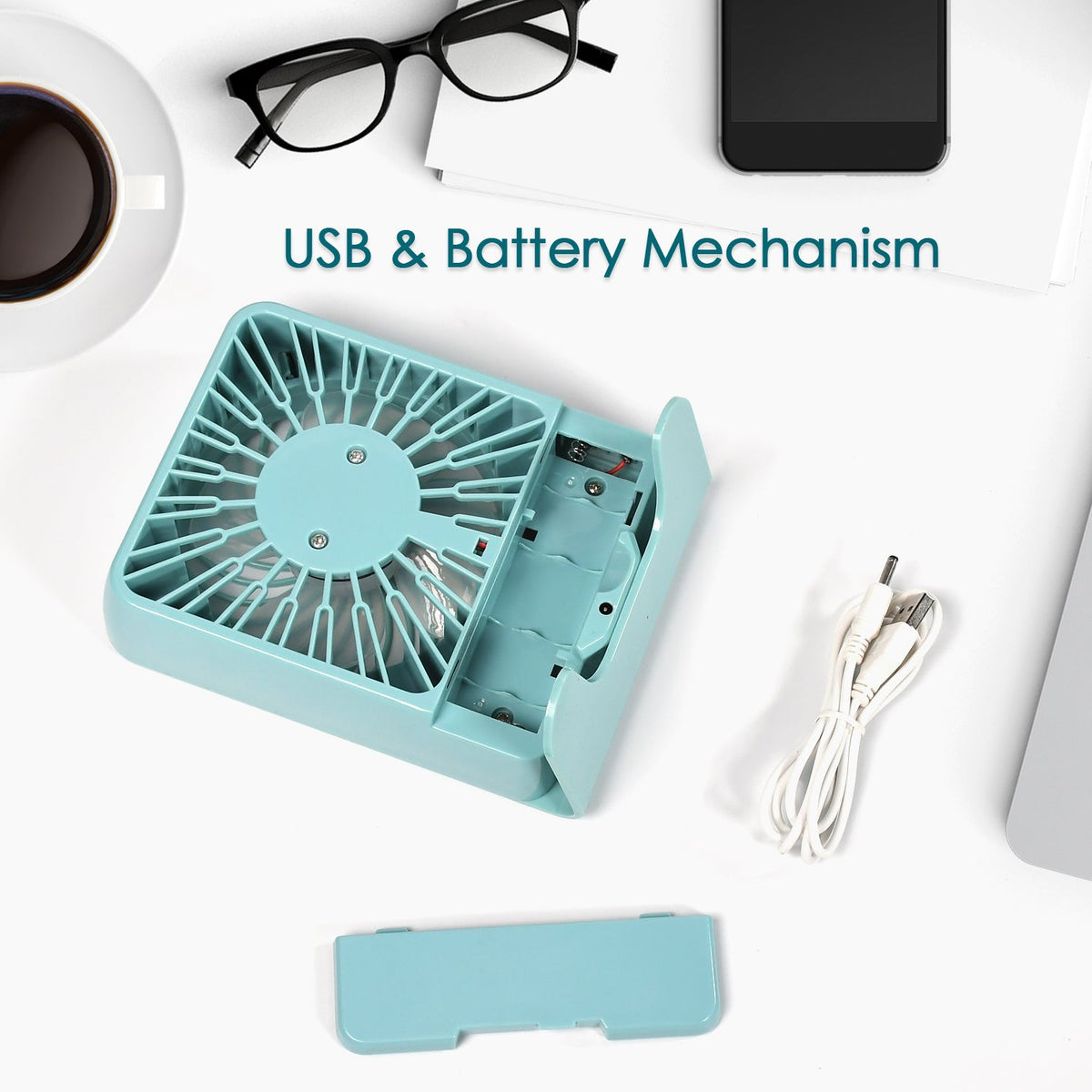 Portable Desk Fan – Quiet 3-Speed USB Power – view 7