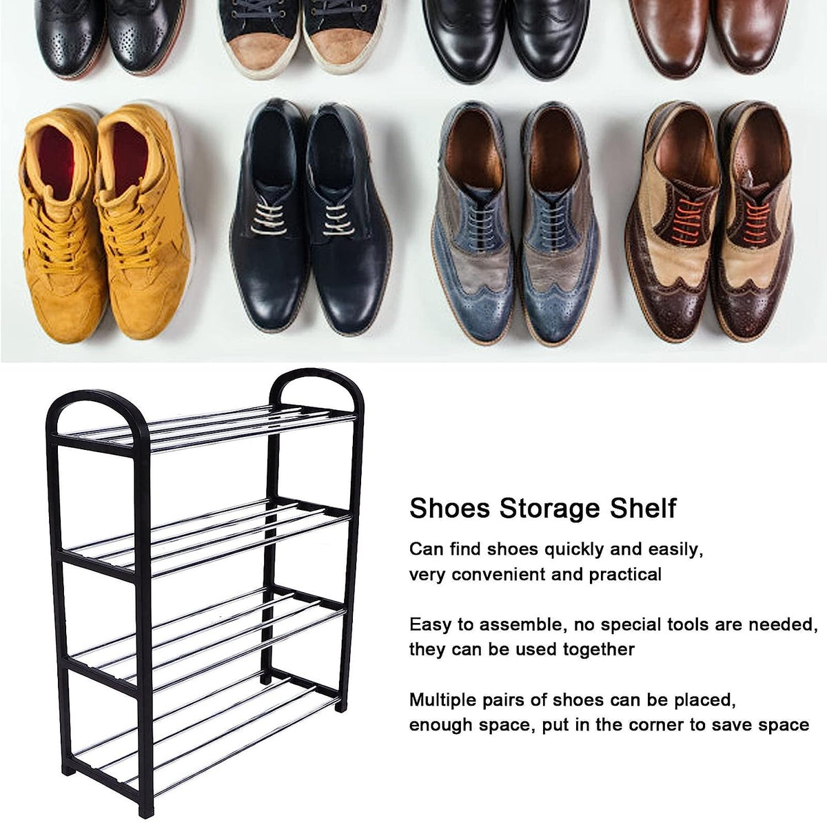4 Tier Shoe Rack – Space-Saving Footwear Storage – detail view