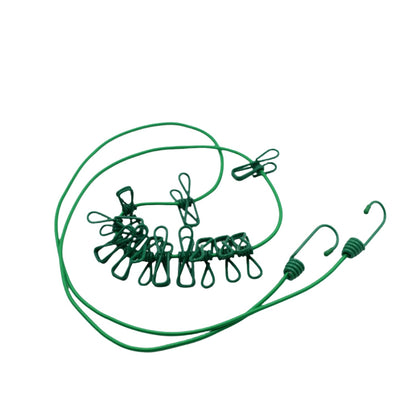 Portable Clothes Drying Rope – Elastic with 12 Clips – close-up