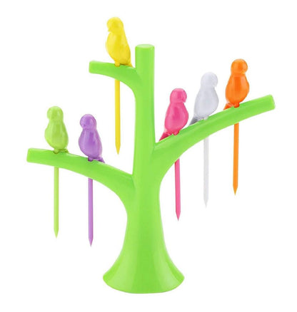 Bird Fruit Forks with Tree Holder – Cute Kids Table Decor – detail view
