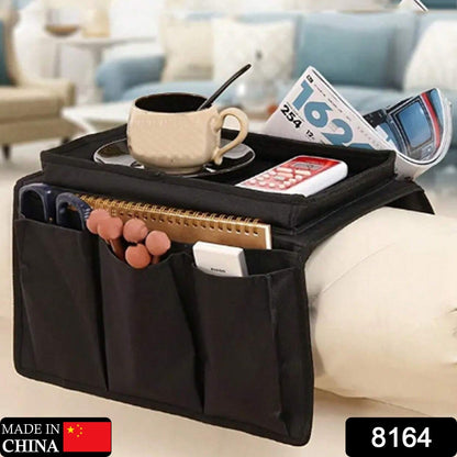 Sofa Armrest Organizer – Black Storage Caddy with Tray – side view