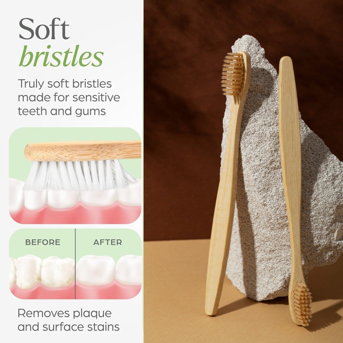 Women Bamboo Toothbrush Set Soft Bristles Eco Friendly Biodegradable (2 Pc)