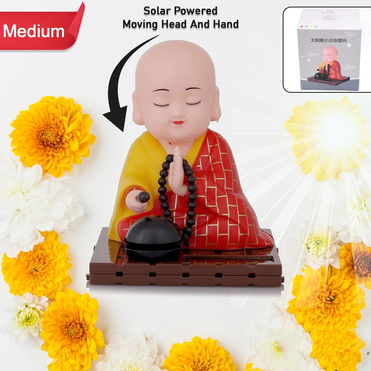 Solar Buddha Statue – Moving Head & Hand Decor – view 6