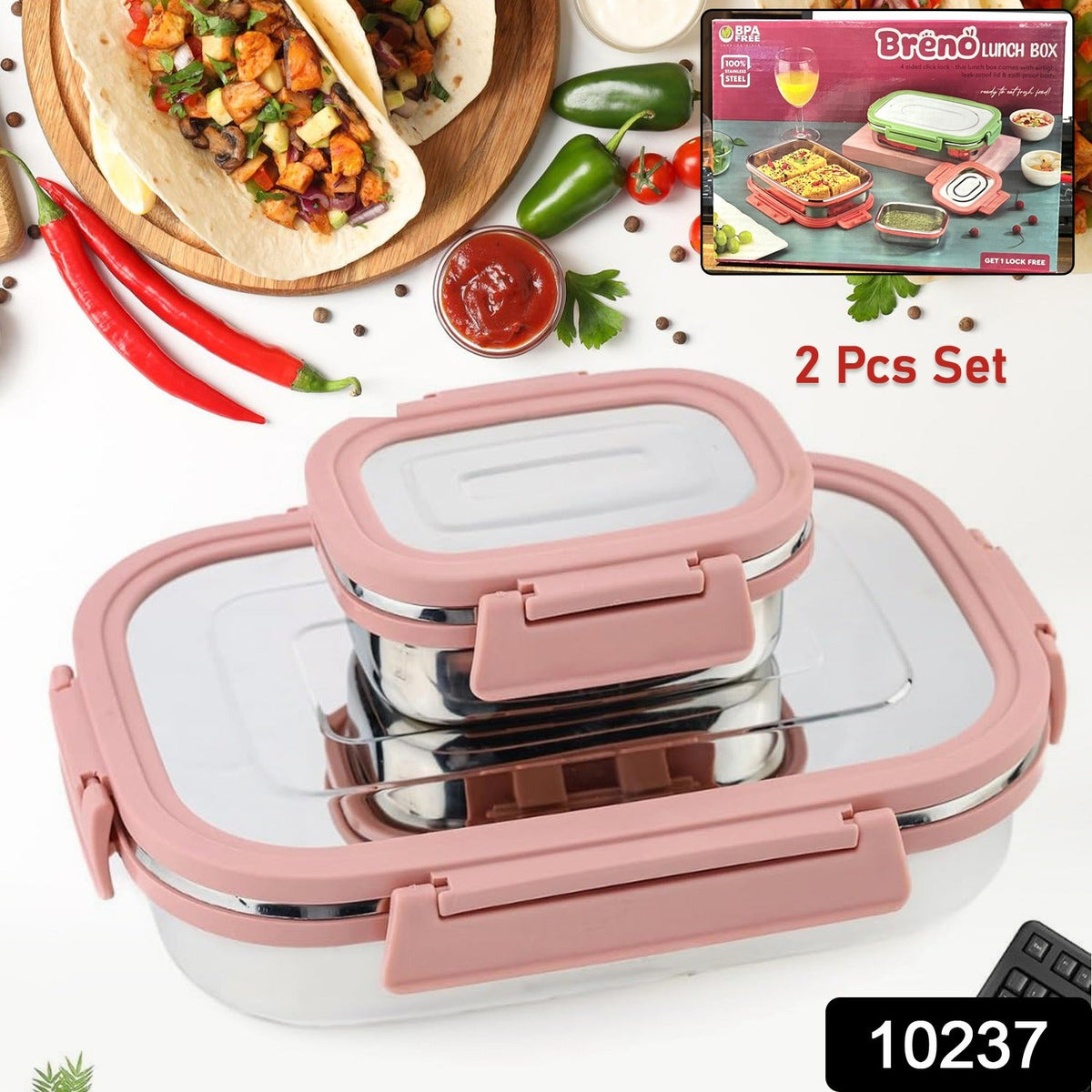 Stainless Steel Lunch Box – Leak-Proof 2PC set – side view