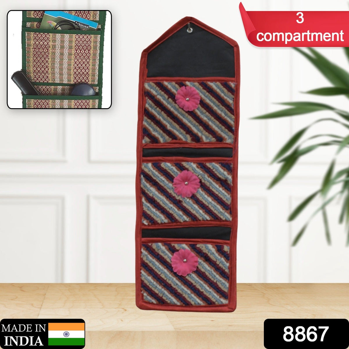Foldable Hanging Organizer – 3 Pocket Wall Holder – side view