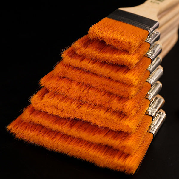 Flat Paint Brush set – Synthetic Bristles & Curved Handles – side view