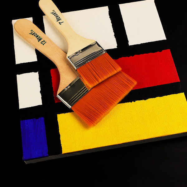 Flat Paint Brush set – Synthetic Bristles & Curved Handles – close-up