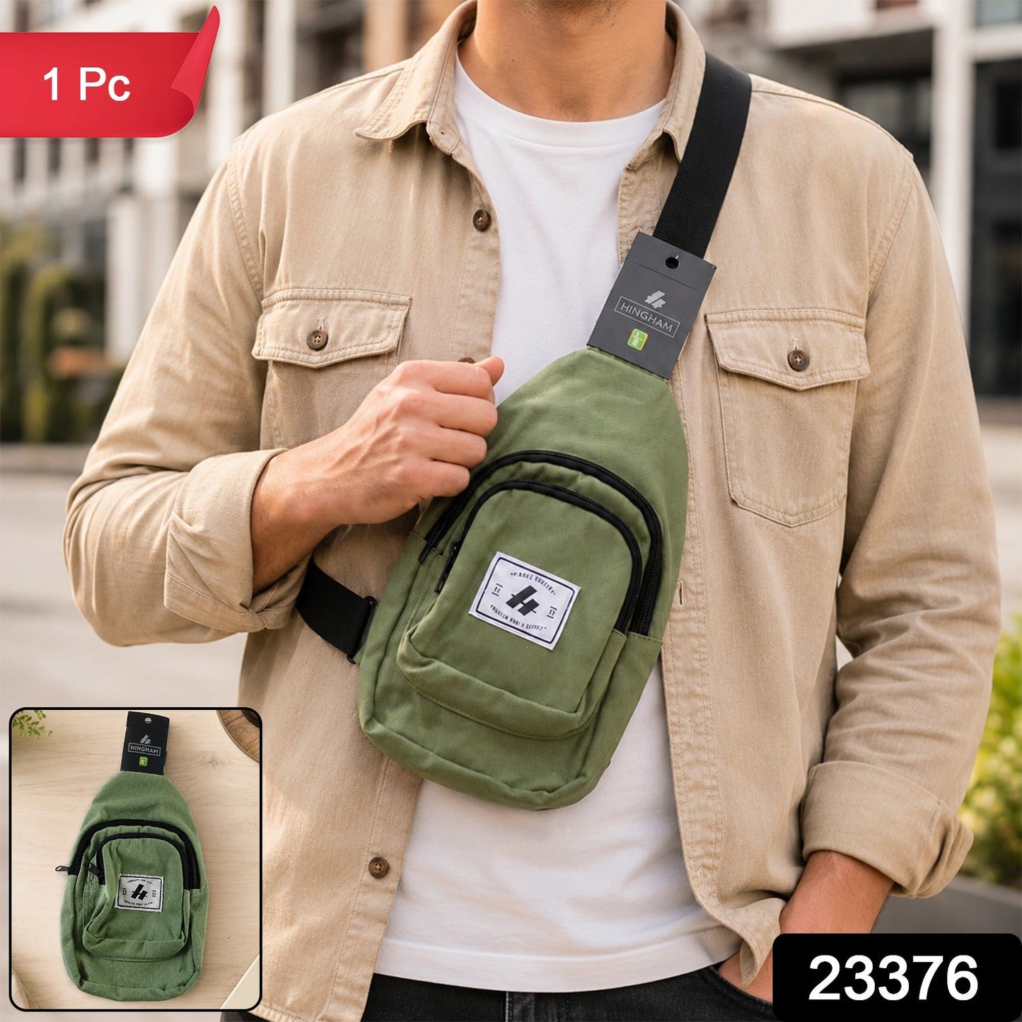 Men Multi Pocket Sling Crossbody Chest Bag Compact Canvas Bag (1 Pc)