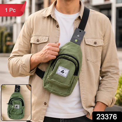 Men Multi Pocket Sling Crossbody Chest Bag Compact Canvas Bag (1 Pc)