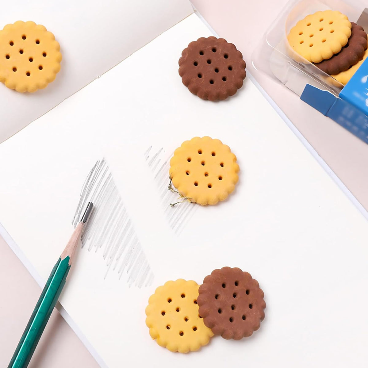 Biscuit Erasers – Fun Kids Stationery set (6 Pcs) – close-up