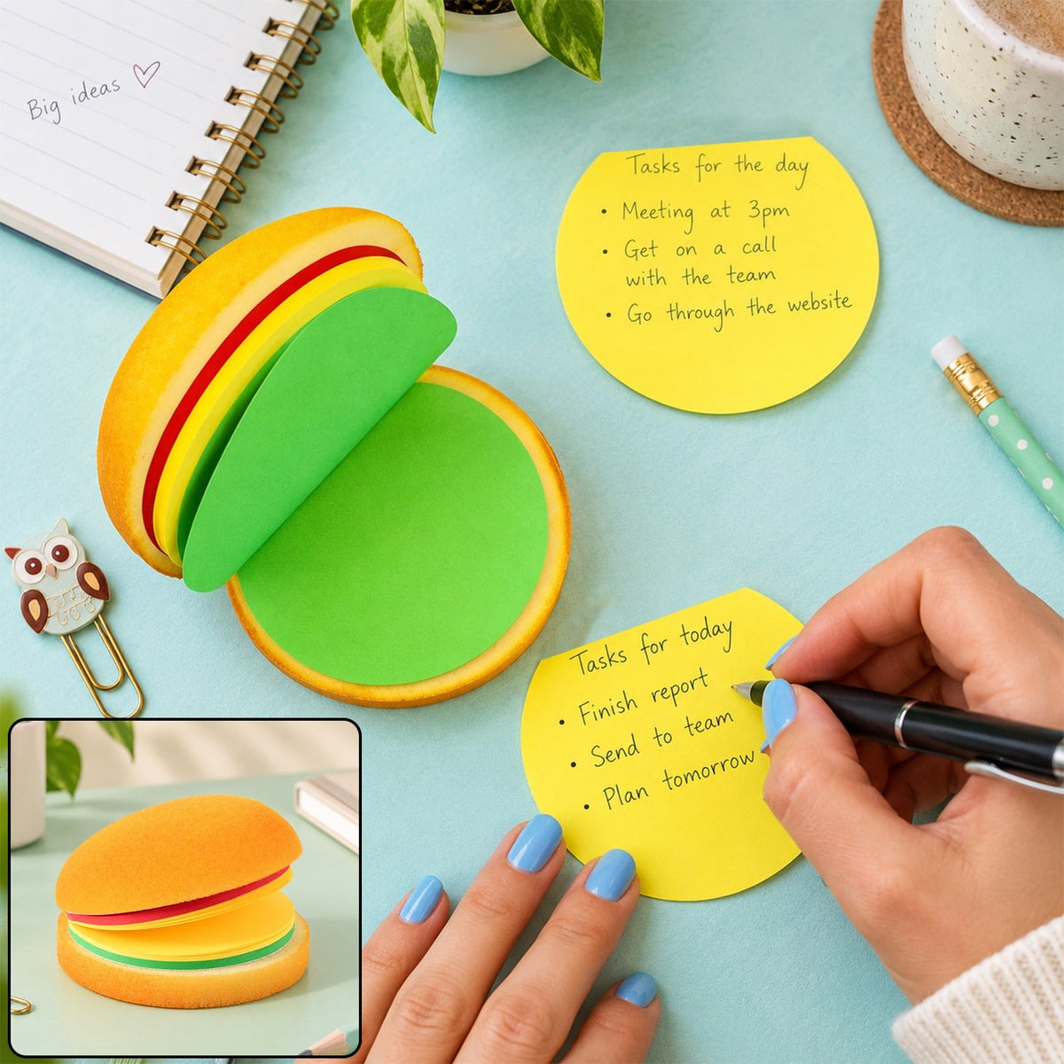 Burger Shaped Sticky Notes – Multicolor Unique Memo Pads