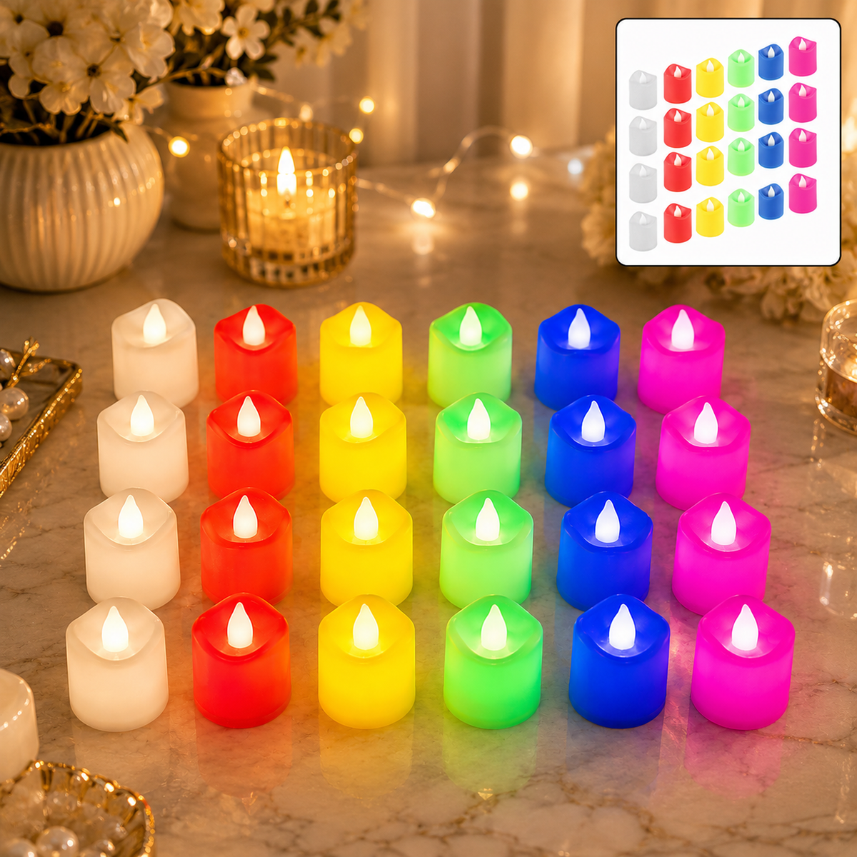 LED Tealight Candles – 24 pcs Multicolor